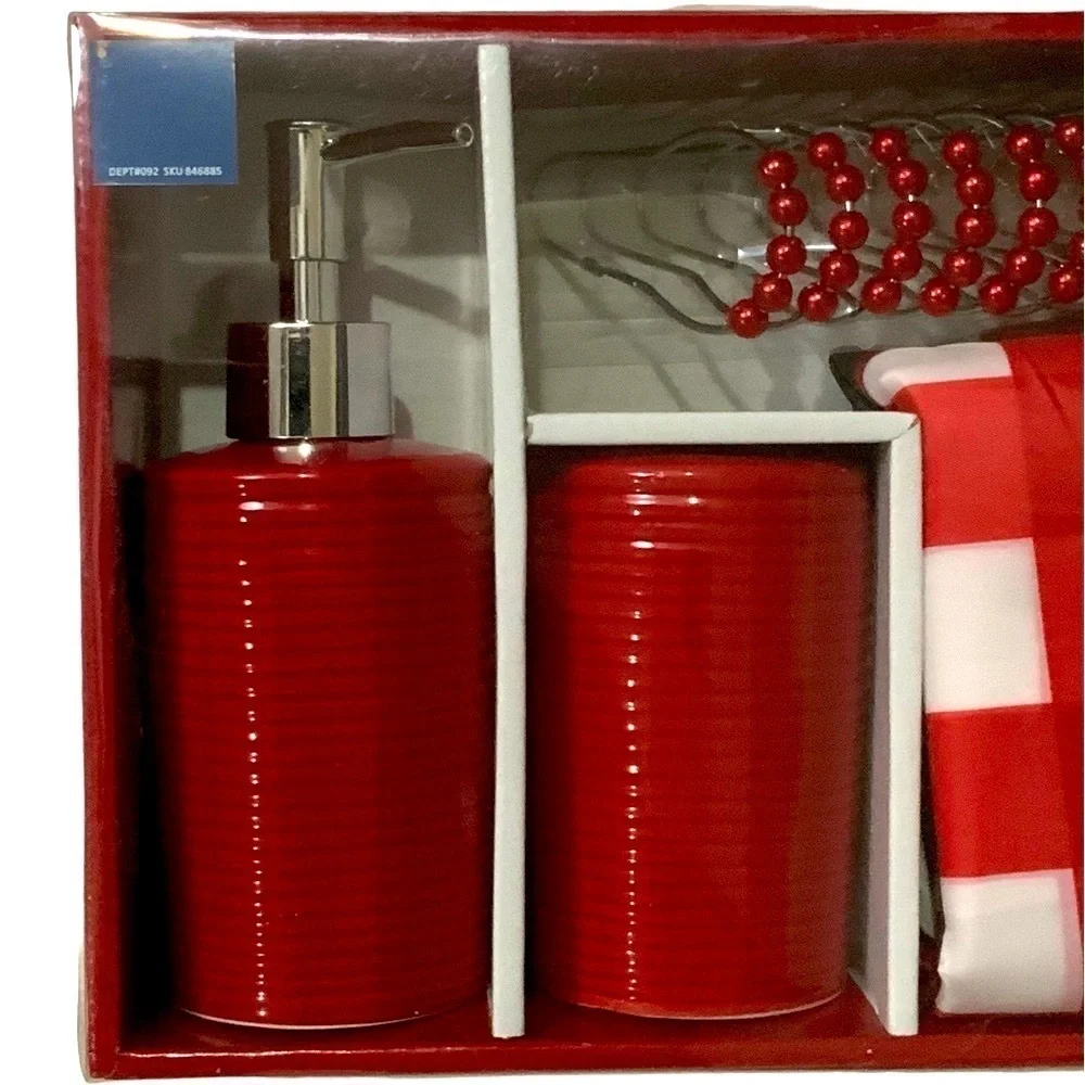 Holiday Bath Set Fabric Shower Curtain Christmas Santa Presents And Accessories